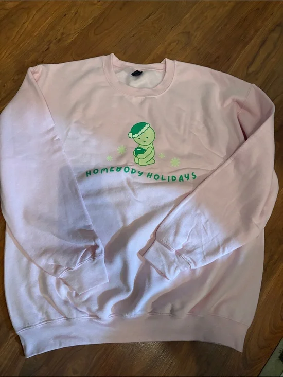 Pink Holiday Sminski Crewneck Sweatshirt with Green Character