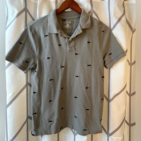 J. Crew Gray Polo Shirt with Navy Embroidered Whale Accent