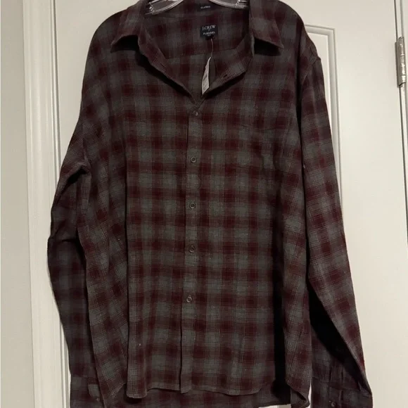 J. Crew Men's Casual Plaid Shirt - Dark Red and Gray