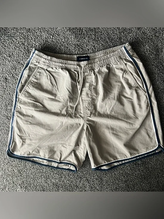 J. Crew Khaki Casual Drawstring Shorts with Navy Trim