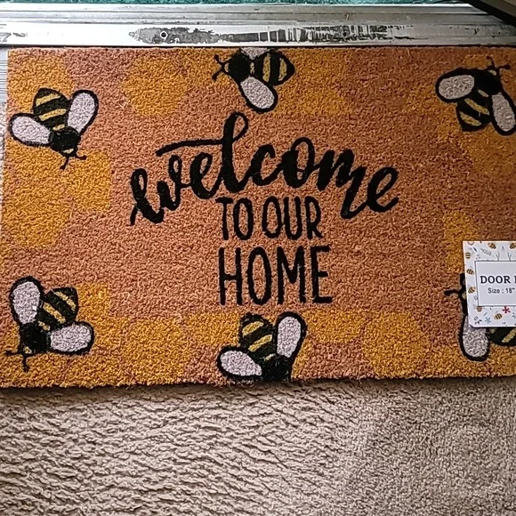 🐝Honycomb And Bumble Bee Print Brown Welcome Doormat🐝