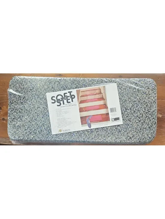 VINTAGE Natco Soft Step Cushion Carpet Stair Treads Gray Teal 8x18