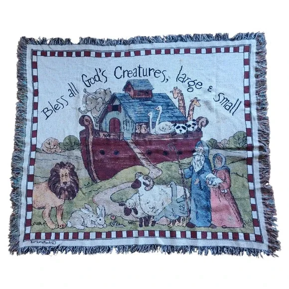 Vintage Noah's Ark Throw Blanket Bible Wall Tapestry Wall Décor Christian