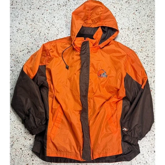 Pro Player NFL Vtg Rare Cleveland Brown Embroidered Hooded Jacket Size Large‎