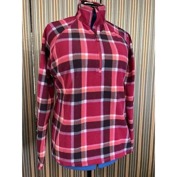 Eddie Bauer fleece 1/4 zip jacket Plaid Pink Woman’s Large