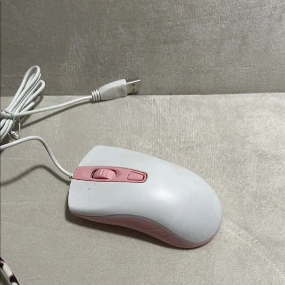 White and Pink Wired Mouse