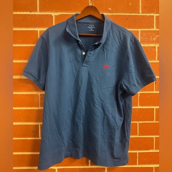 J.Crew Flex Piqué Polo Shirt Navy Blue Red Lobster Logo L Untucked