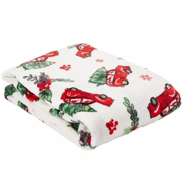 NWT- Velvet Plush Reversible-Truck & Tree 🌲 Holiday Throw Blanket 50x60