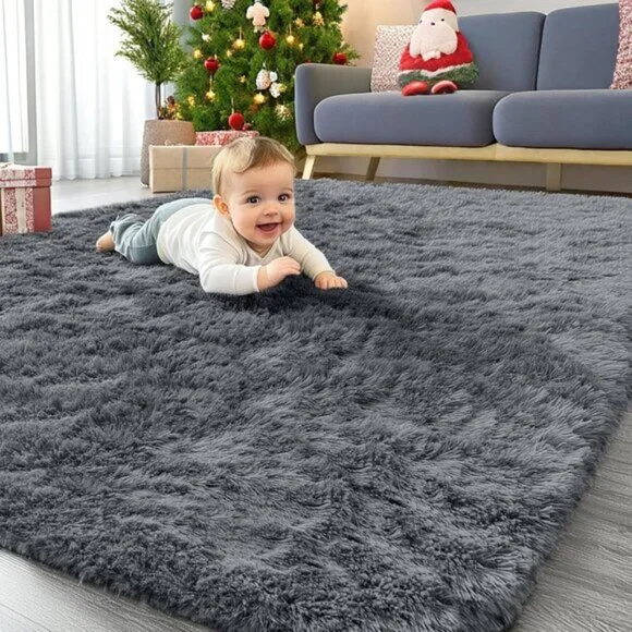 New Area Rugs for Living Room, Machine Washable Soft Shaggy 4x5.9 Feet Grey Rug