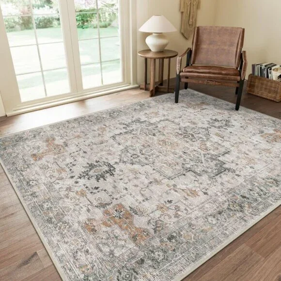 New 5x7 Area Rug, Washable Non-Slip Vintage Chenille Carpet for Living Room