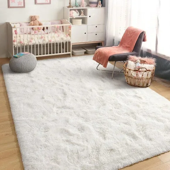 New 4x6 White Fluffy Rug, Cozy Cream Non-Slip Area Rug for Living Room & Bedroom