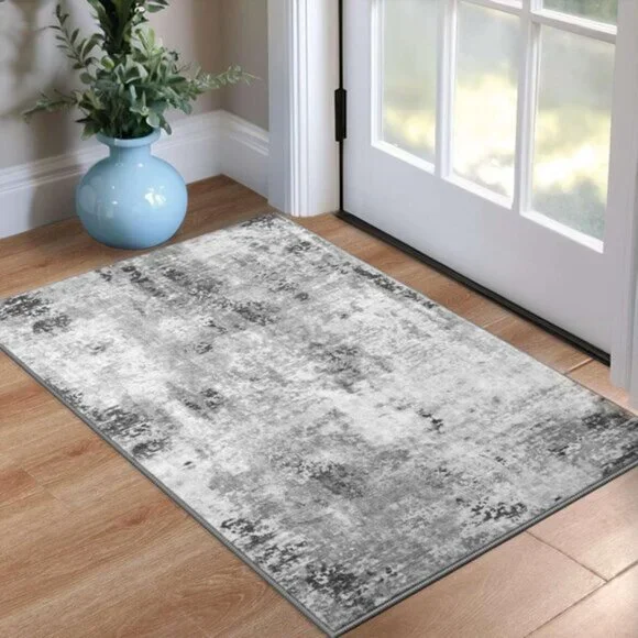 New 2x3 Grey Entry Rug, Washable, Non-Slip Low Pile Area Rug for Indoor Use