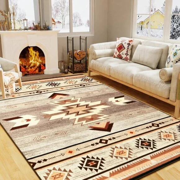 New 3x5 Beige Washable Rug, Non-Slip Aesthetic Carpet for Bedroom & Living Room