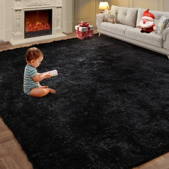 New 5x7 Black Shag Rug, Super Soft Fluffy Anti-Skid High Pile Area Rug for Home