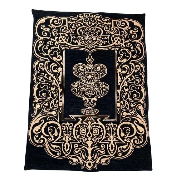 Beljen Mills Decorative Tapestry Wall Hanging Black Ornate Urn Design