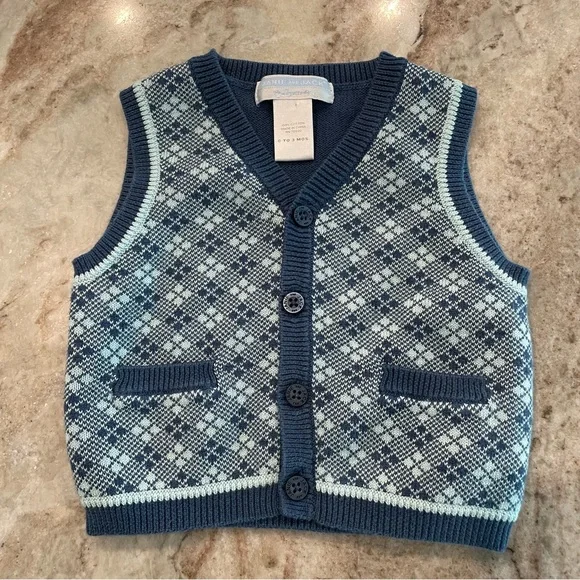 Janie and Jack Argyle Sweater Vest Layette 0-3 Months buttons