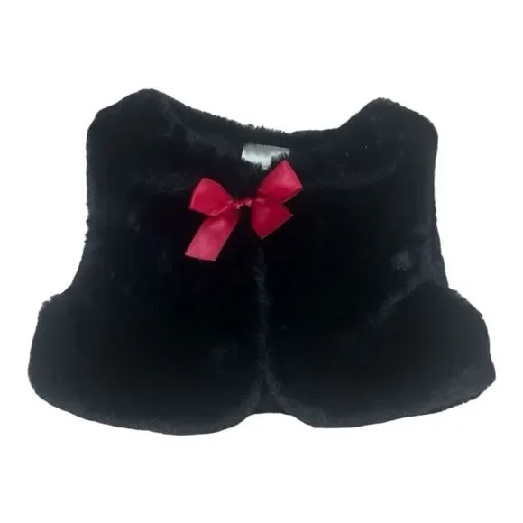 First Impressions Baby Girl BlackFaux Fur Vest Red Satin Ribbon Size 18 Months