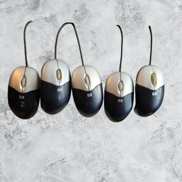 HP Genuine USB 2-Button Optical Wired Computer Mouse, Qty of 5, (Used)