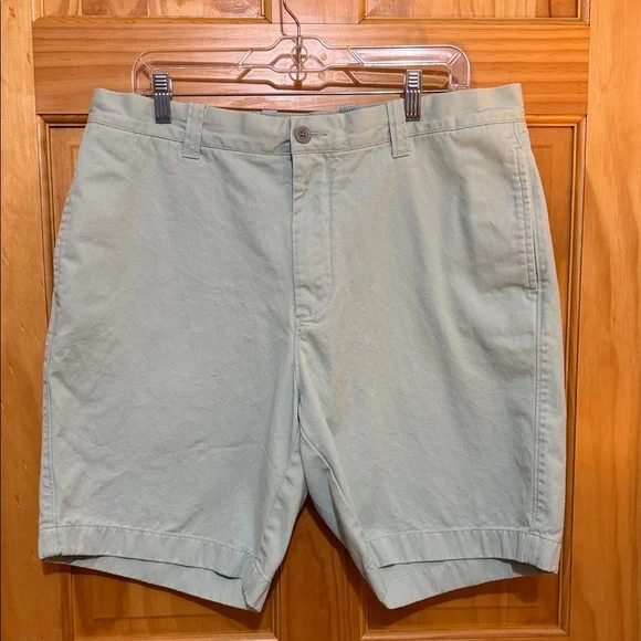 J. Crew Men's Pastel Green Flat-Front Cotton Chino 9” Shorts, Size 36.