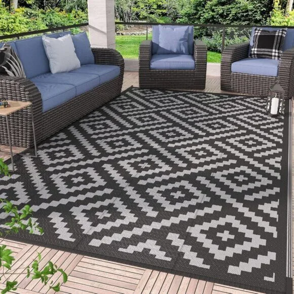 New 6x9 Outdoor Rug, Waterproof Reversible Patio Mat for RV, Deck, Porch & More