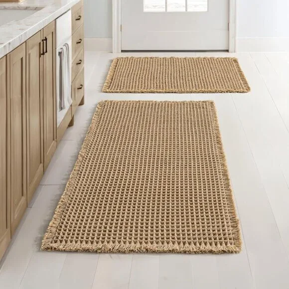 New Set of 2 Brown Waffle Bath Rugs, Non-Slip, Soft, Absorbent, Washable Mats