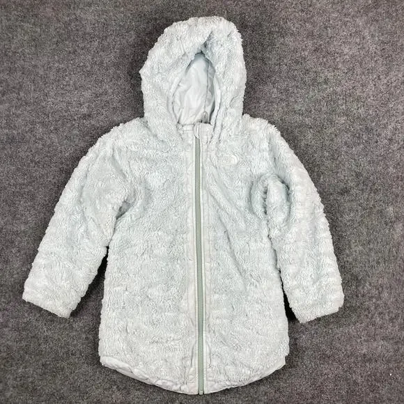 The‎ North Face Jacket Girls M Light Blue Fuzzy Hooded Full Zip