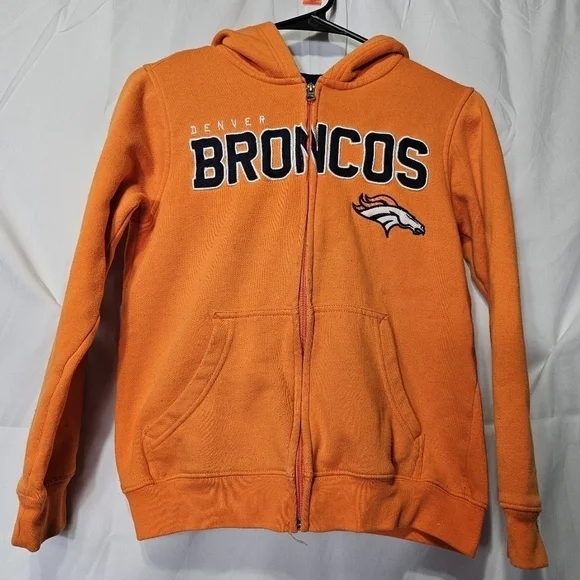 Team Apparel Denver Broncos orange youth sweater front Zipper and pockets