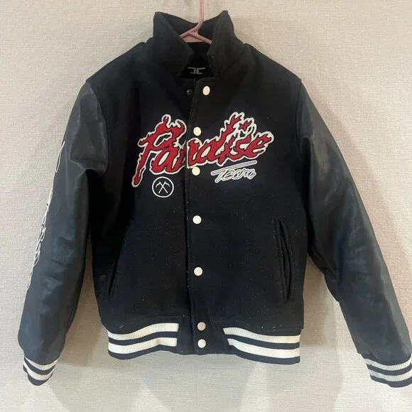 Authentic Jordan Craig Paradise Tour Varsity Jacket Off Black Beige Size 14