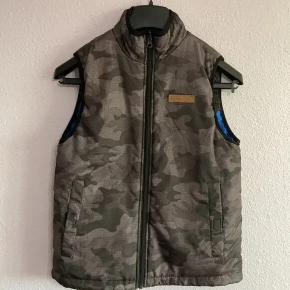 Buffalo David Bitton Youth Black/Gray Camo Reversible Vest Size 14-16