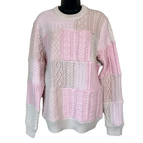 J. CREW Heritage Patchwork Cotton Cable-knit Sweater NWT