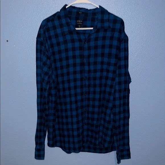 J Crew Blue and Black Plaid Button-Up Shirt - Mens XXL - Slim Fit. B4