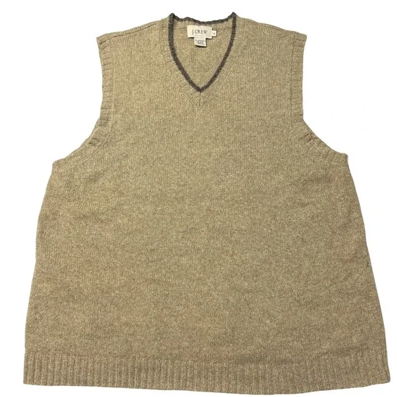 J. Crew Lambswool Linen Sweater Vest Men's XL Beige‎ Heather V-Neck Knit EUC