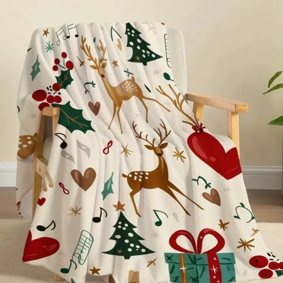 Festive Christmas Icons Holiday Throw Blanket - Lap size, Home Or Travel NWT