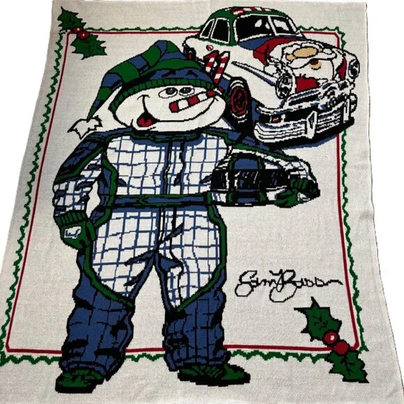 Sam Bass Racing Holiday Throw #11 Snowman Antique Car Santa 61