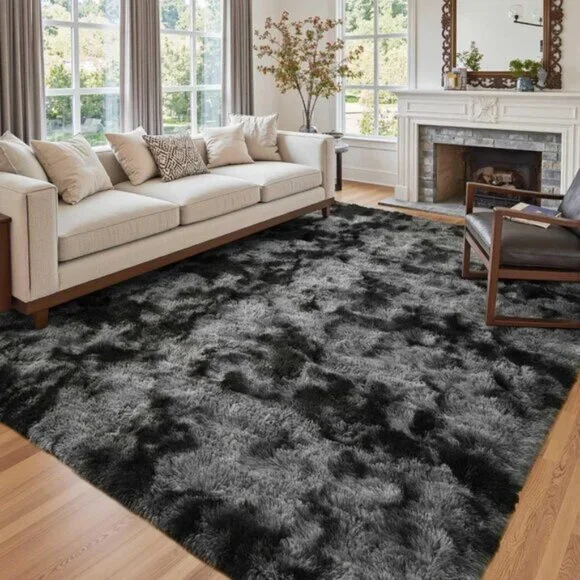 New 6x9 Dark Grey Shag Rug, Ultra-Soft, Fluffy, Tie-Dyed Carpet for Living Room
