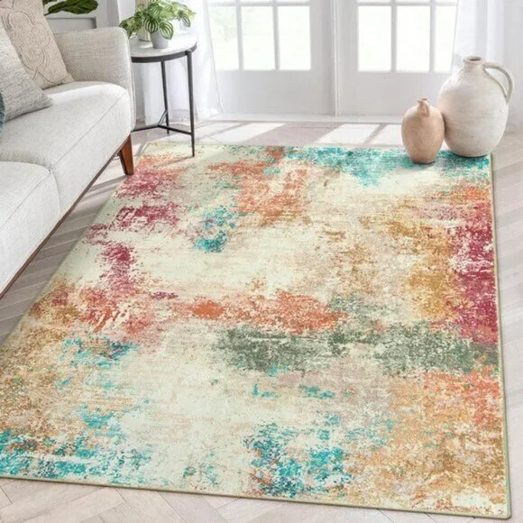 5x7 Modern Abstract Rug, Ultra Thin Washable Non-Slip Carpet for Home & Office