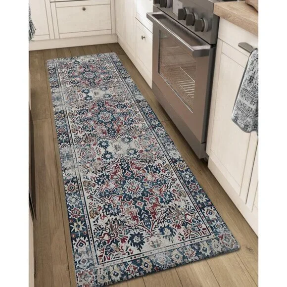 New 23x86 Kitchen Mat, Extra Long Anti-Fatigue Cushioned Non-Slip Rug - Blue
