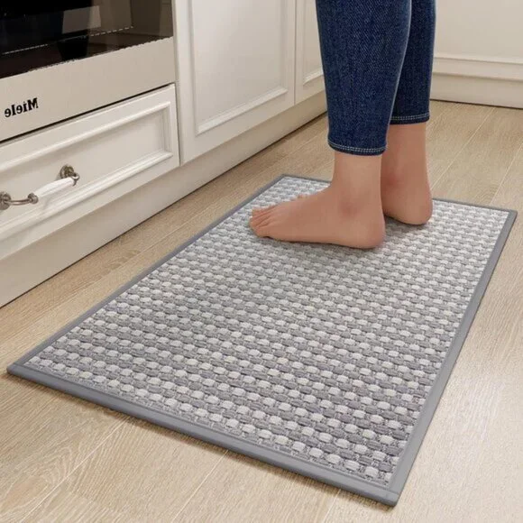New 17x28In Super Absorbent Non-Slip Kitchen Mats, Washable Chenille Rug - Gray