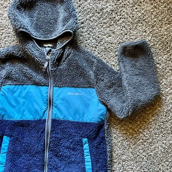 Eddie Bauer Gray & Blue Kids Sherpa Fleece Jacket Medium 10/12