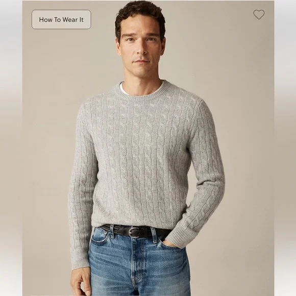 J. Crew Cashmere Lightweight Cable Knit Sweater in Heather Grey, Size XL