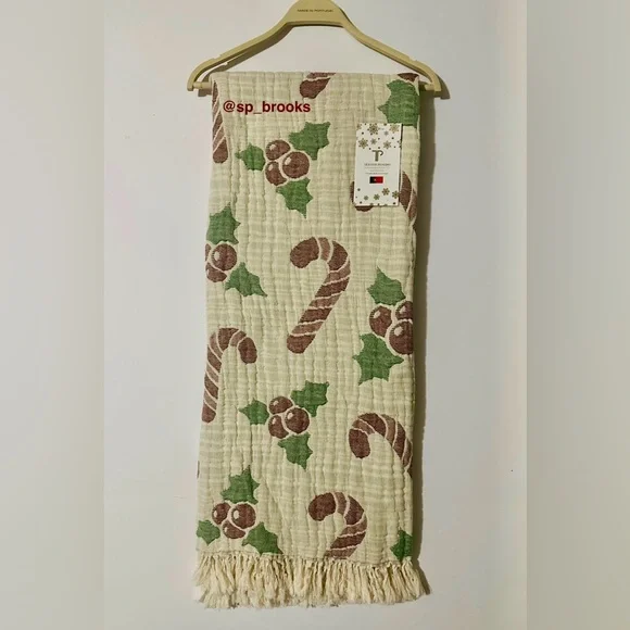 🎁Texteis Penedo Throw Blanket - Candy Cane and Holly Christmas Holiday Throw