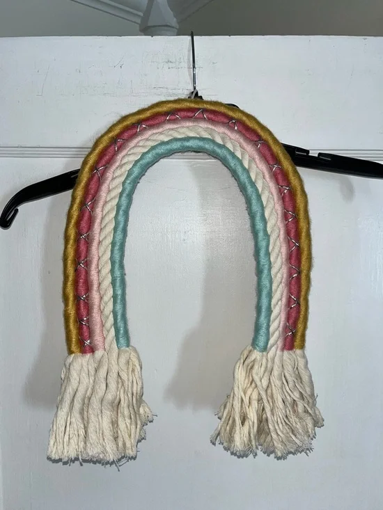 Multicolor Rope Rainbow Wall Hanging - Cream, Dusty Pink & Blue