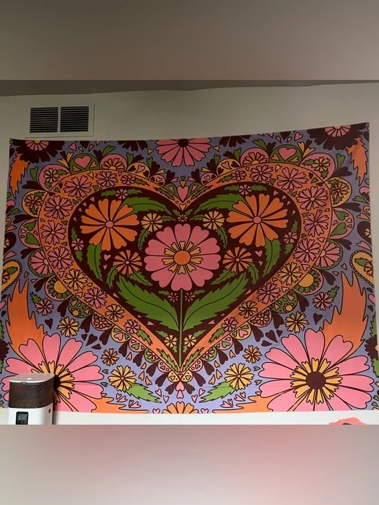 Bohemian Pink & Orange Heart Floral Tapestry - Home Wall Decor