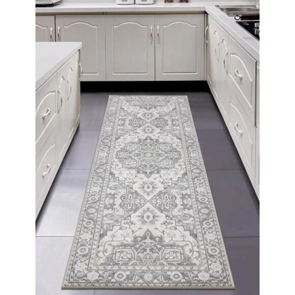 New 2x6ft Washable Runner Rug, Non-Slip Stain Resistant Soft Vintage Grey Mat