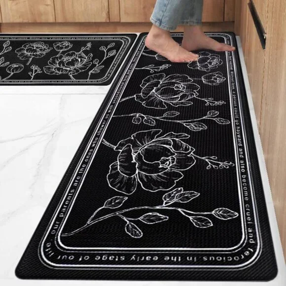 New 2PCS Kitchen Rug Set, Washable Non-Slip Absorbent Mats for Home, Navy Blue
