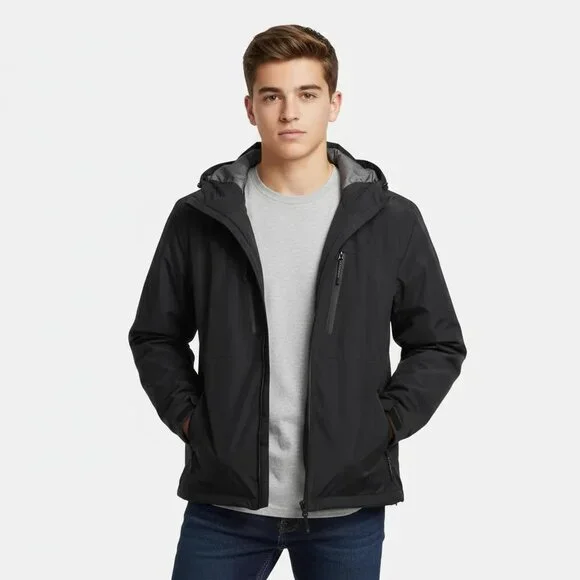 Lands' End‎ Kids Unisex Black Full Zip Front Hooded Windbreaker Size L (14-16)