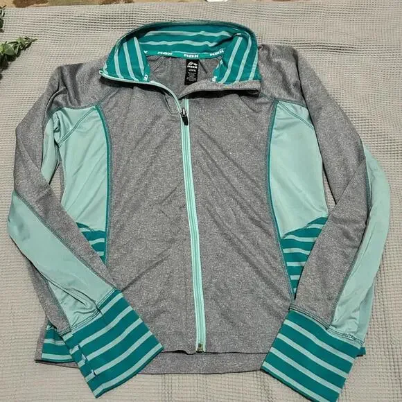 Reebok full zip sports‎ jacket in teal and gray, Kids size L
