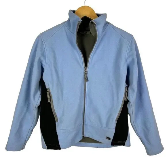 REI Fleece Full Zip Up Jacket light blue black big kids XL (16/18)