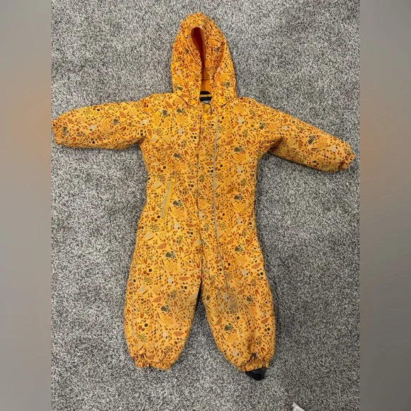 Reima yellow leaf print snowsuit, size 2T