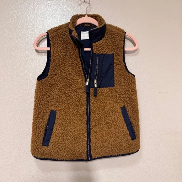 Crewcuts Brown Sherpa Vest with Navy Accents